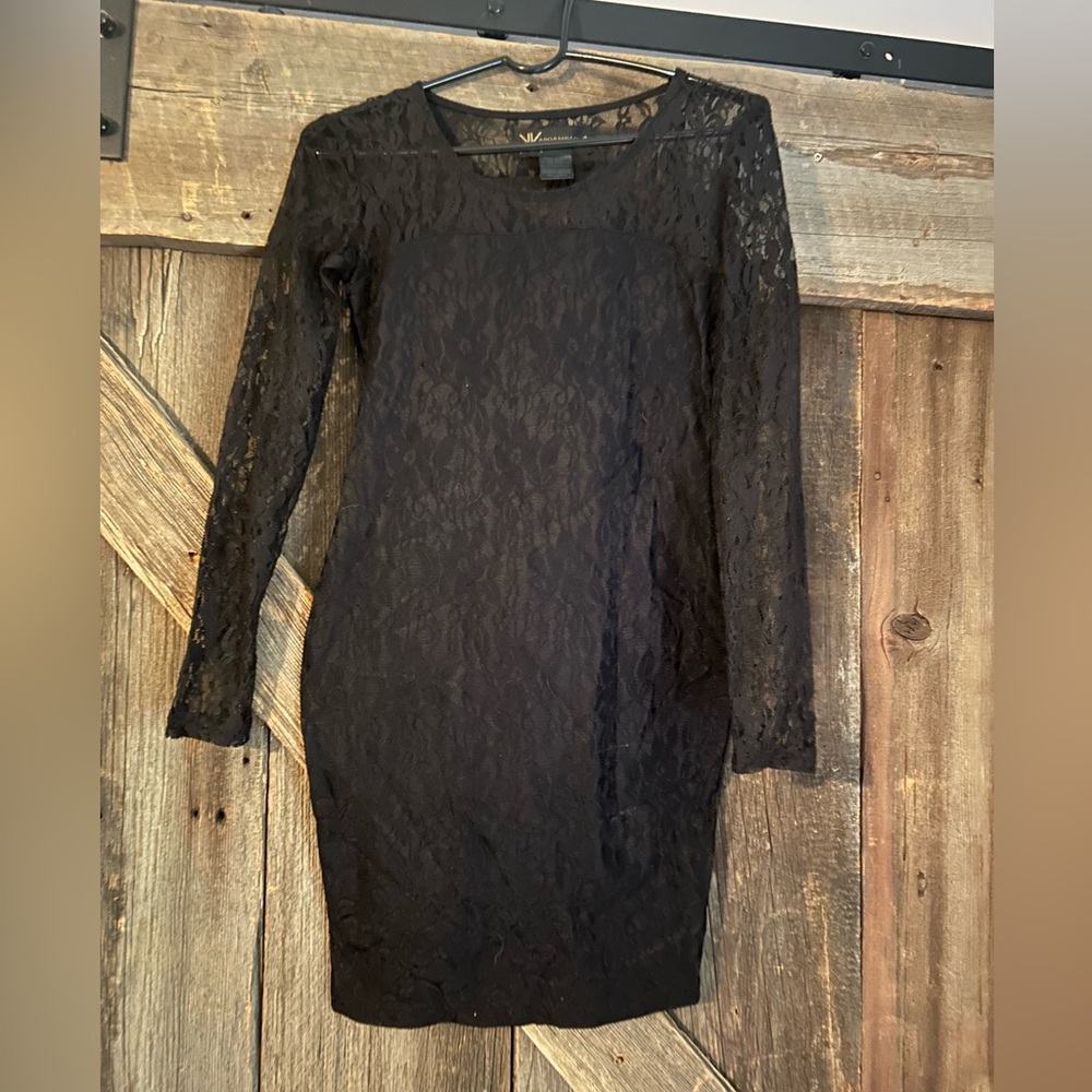 Kardashian kollection black long sleeve lace bodycon dress